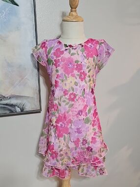3 for $20 🌸 Amy Byer California Pink Floral Layered Ruffle Dress Size 4